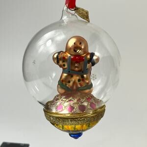 Thomas Pacconi Gingerbread Snowglobe Ornament Vintage Blown Dome Glass 4.25"